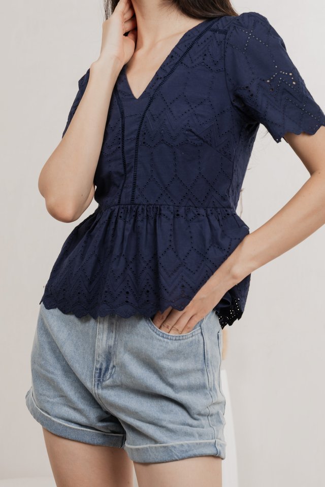 Lindsay Eyelet Top In Navy