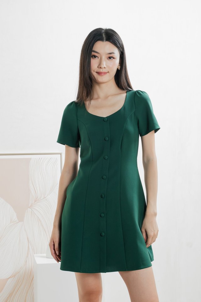 Barbara Buttons Panelled Dress In Forest