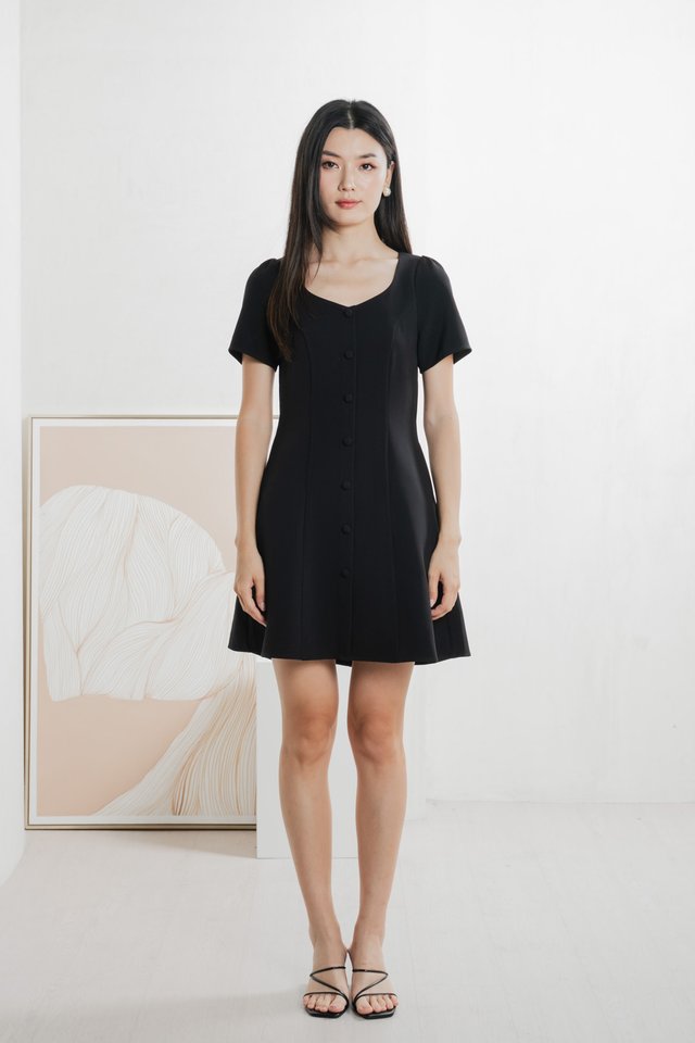 Barbara Buttons Panelled Dress In Black