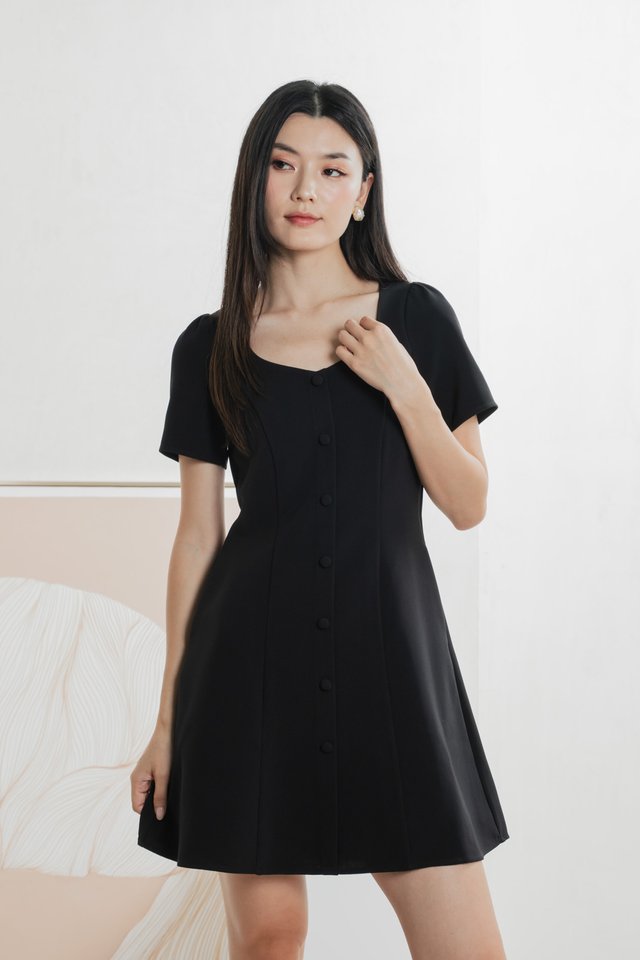 Barbara Buttons Panelled Dress In Black