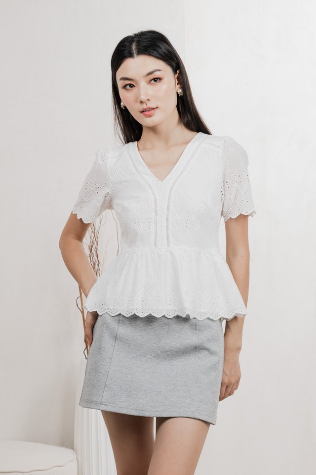 Lindsay Eyelet Top In White