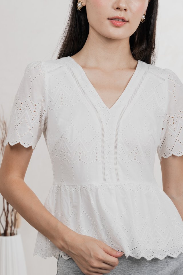 Lindsay Eyelet Top In White
