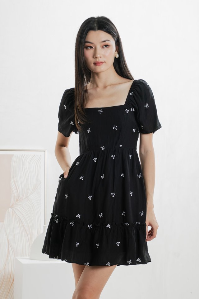 Antonia Ribbon Embroidery Dress In Black
