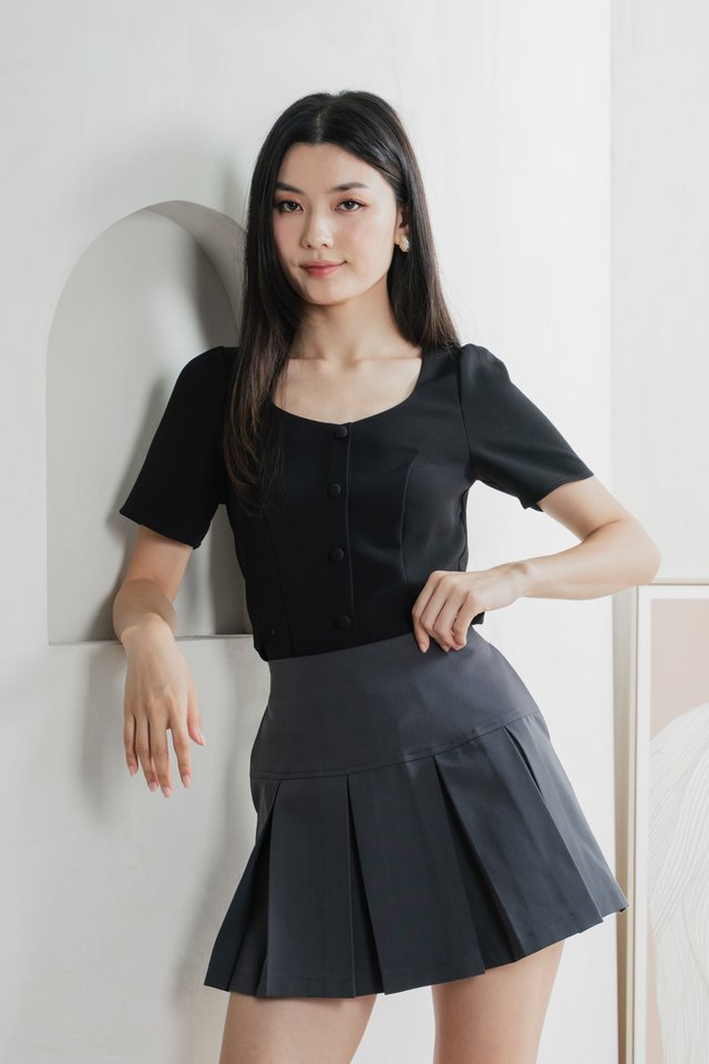 Barbara Buttons Panelled Top In Black