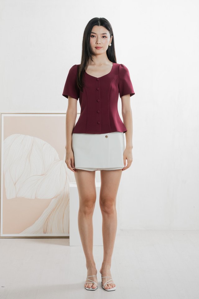 Barbara Buttons Panelled Top In Wine