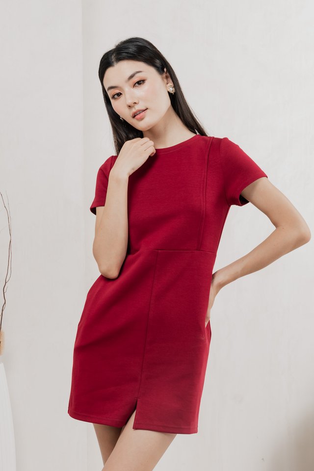 Charley Cotton Panelled Dress In Red