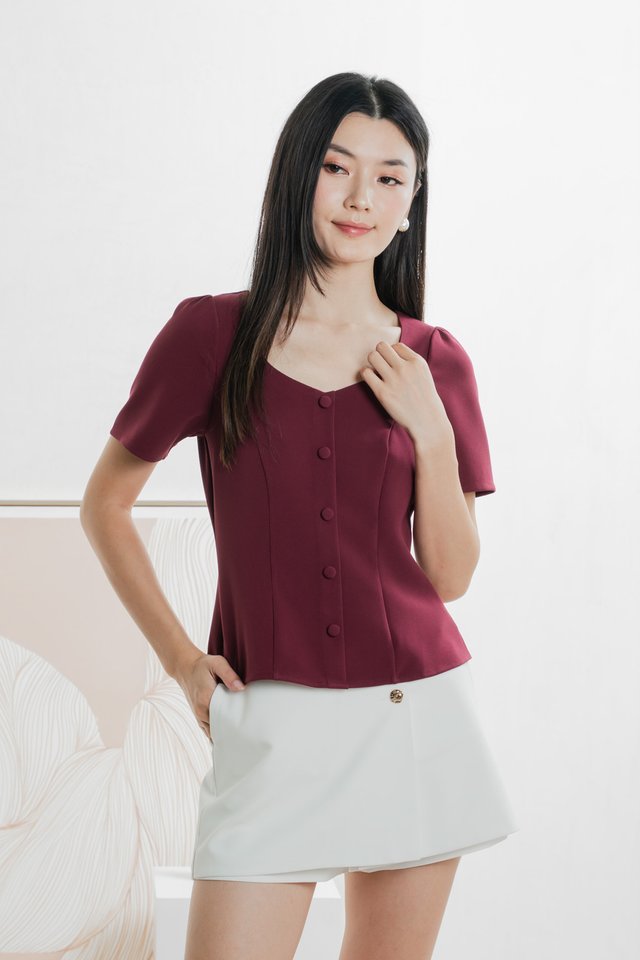 Barbara Buttons Panelled Top In Wine