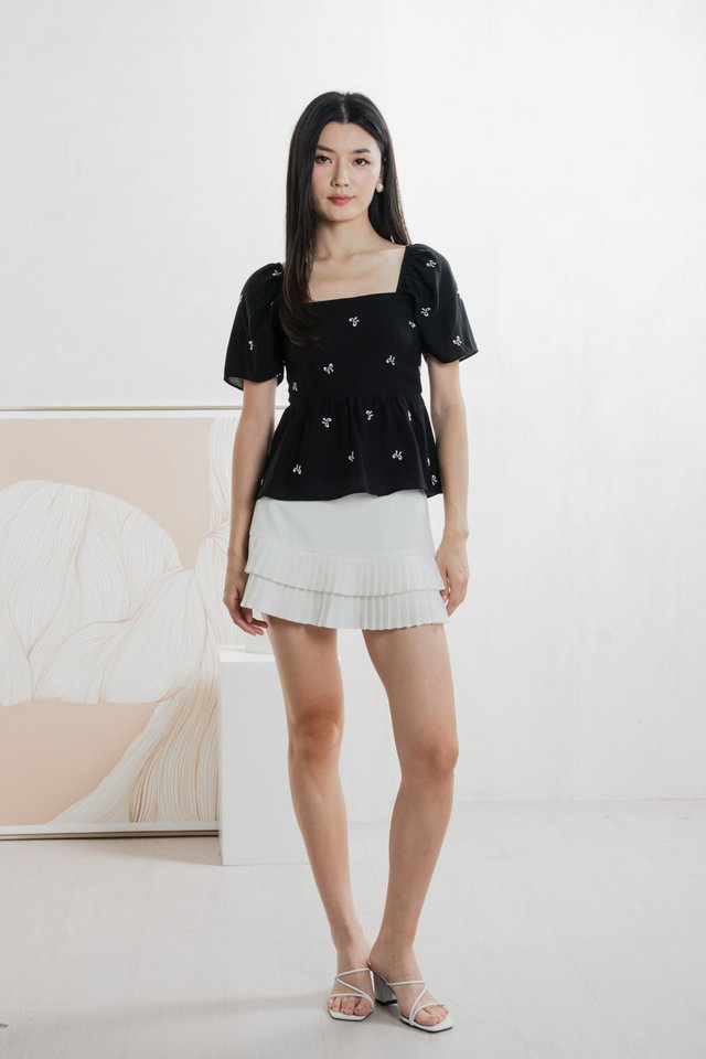 Antonia Ribbon Embroidery Top In Black