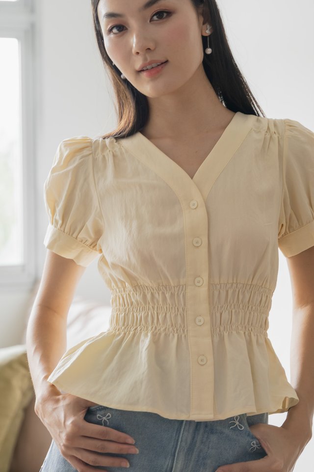Daffodil Smocked Waist Button Top In Cream