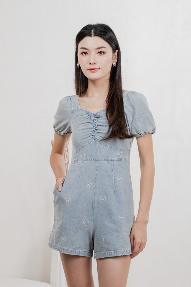 Jane Ribbon Denim Romper