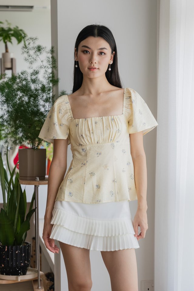 Citrine Floral Prints Ruched Top