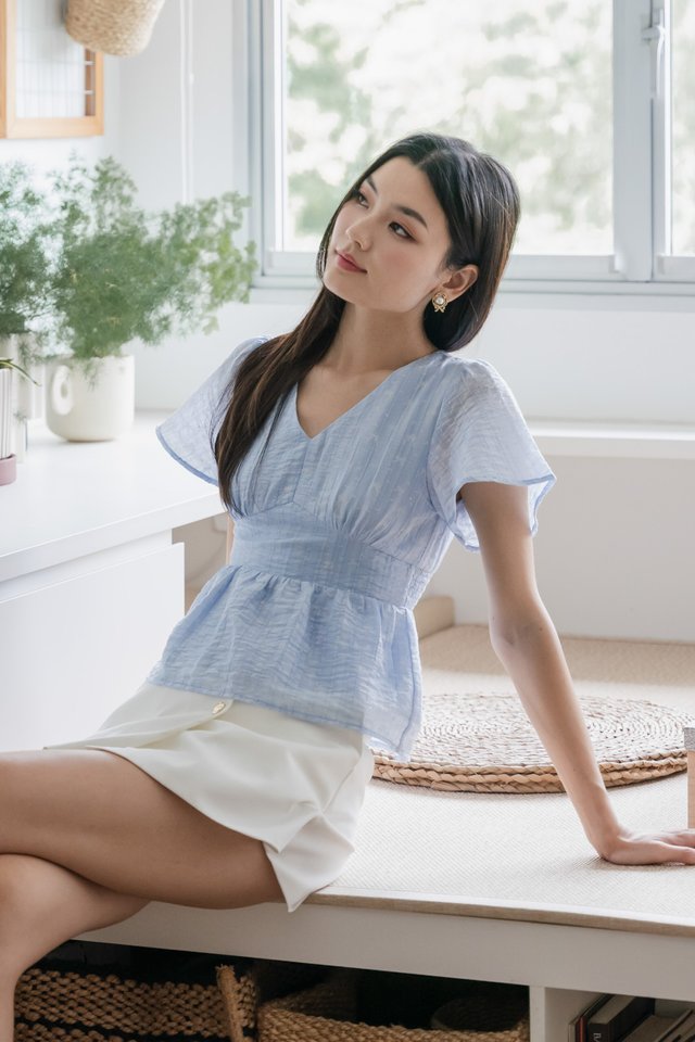 Twinkle Textured Ribbon Top In Blue