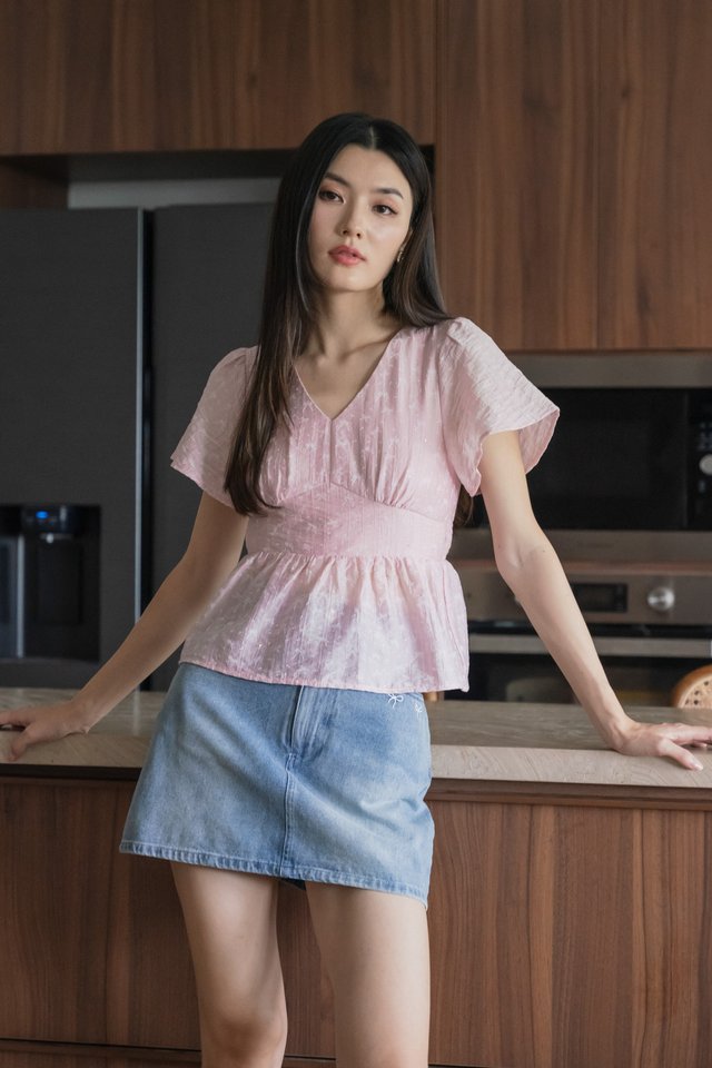 Twinkle Textured Ribbon Top In Pink