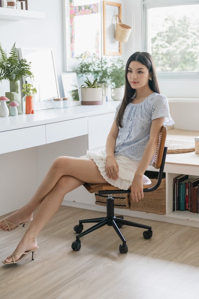 Centella Ribbon Embroidered Top In Powder Blue