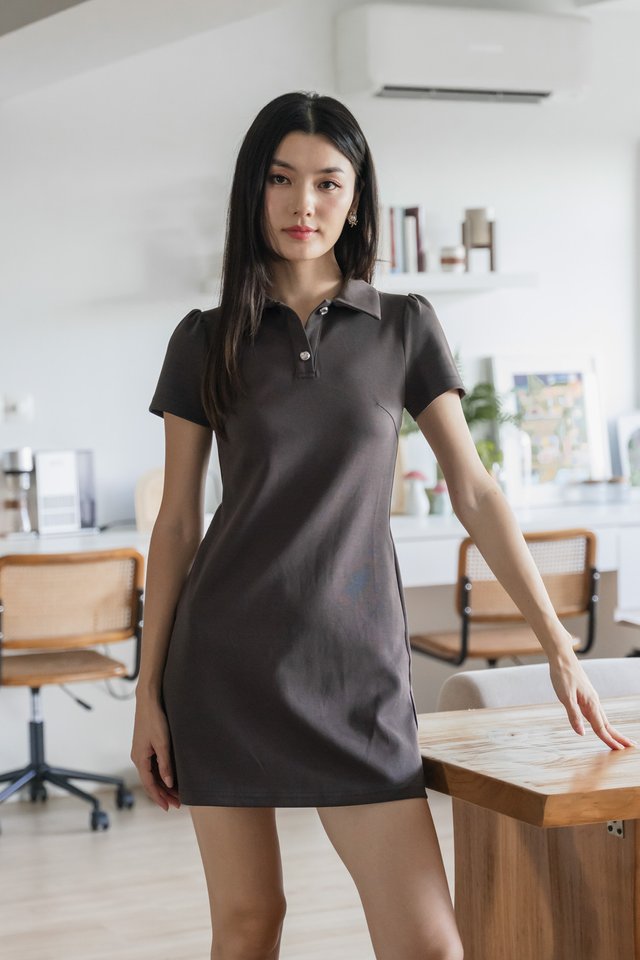 Helen Heart Button Polo Dress In Gunmetal