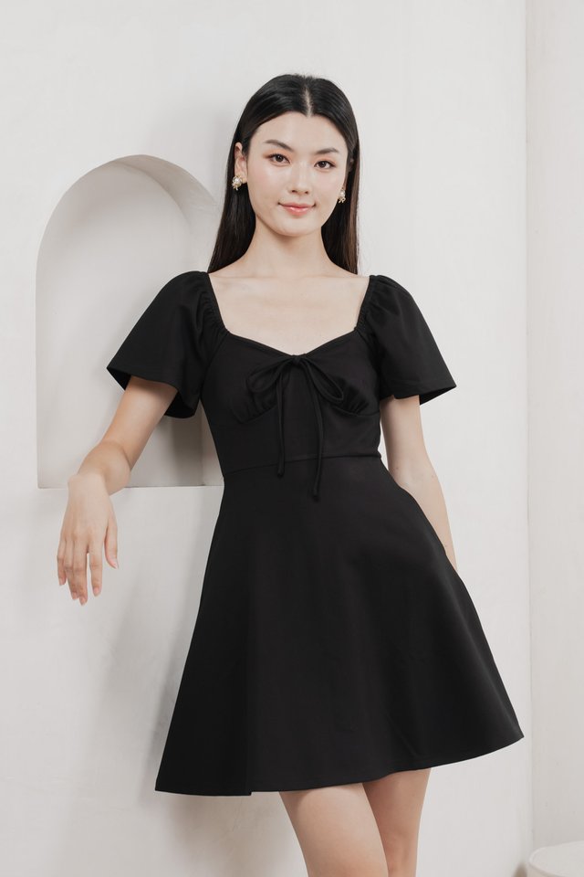 Eugene Ribbon Cotton Dress In Black