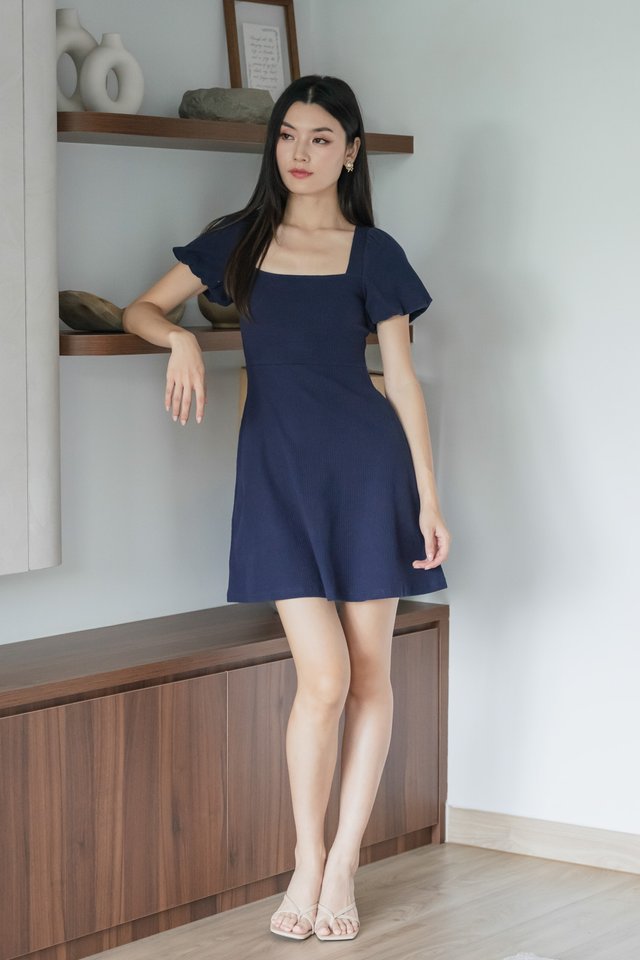 Hayden Ribbed Cotton Dress In Navy