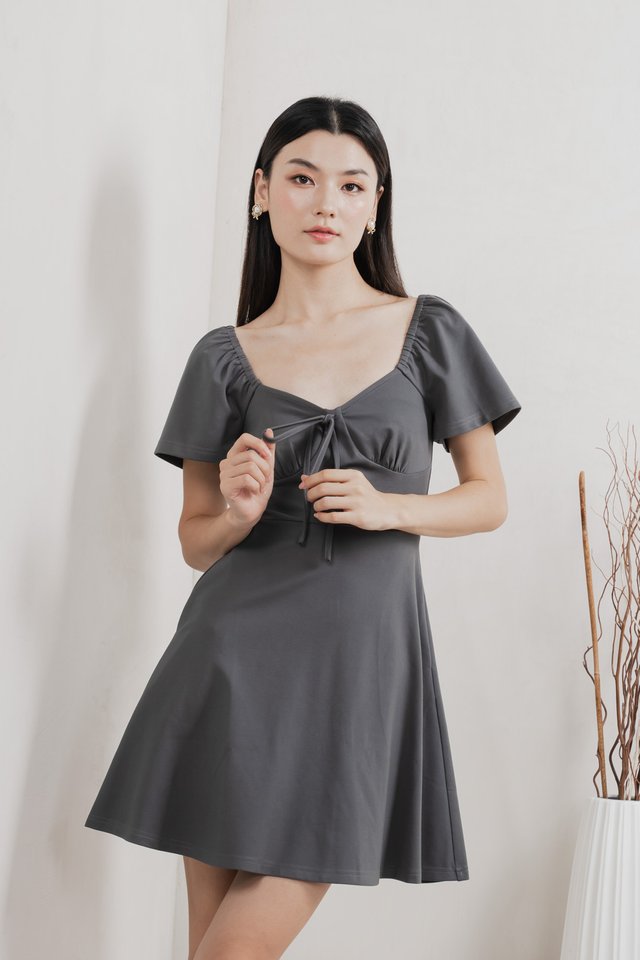 Eugene Ribbon Cotton Dress In Gunmetal