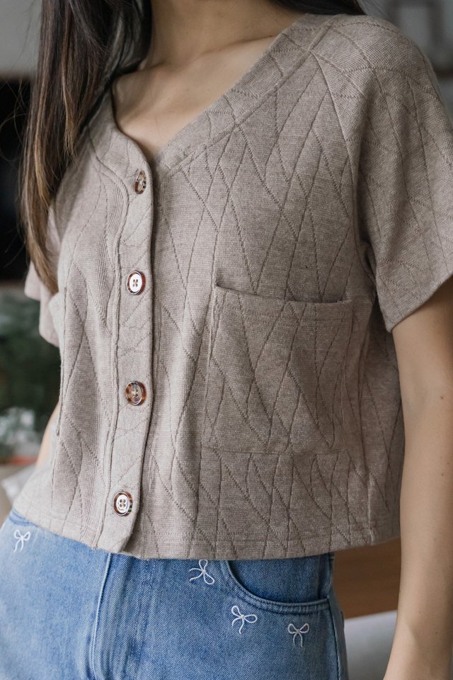 Madeline Buttons Pocket Knit Top In Khaki