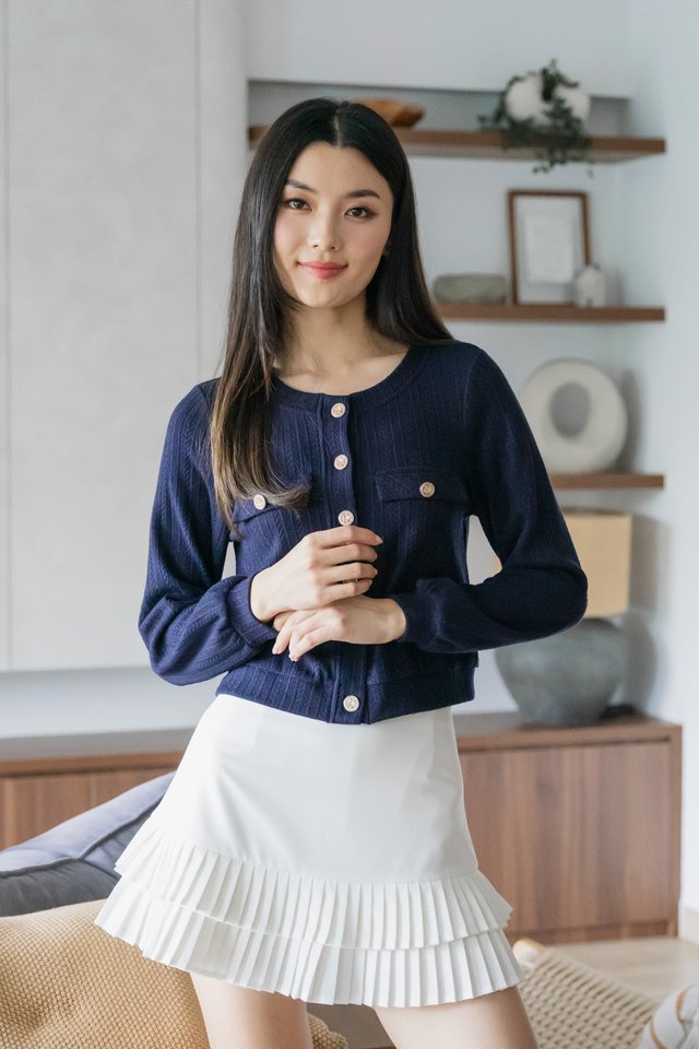 Glow Gold Buttons Cardigan In Navy