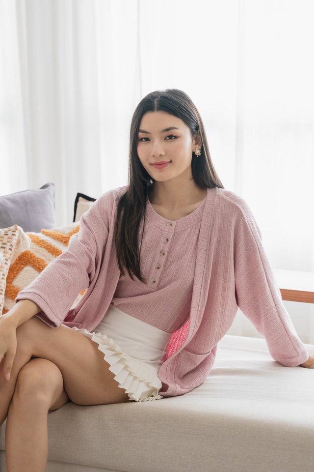 Colby Knit Pocket Slouchy Cardigan In Pink
