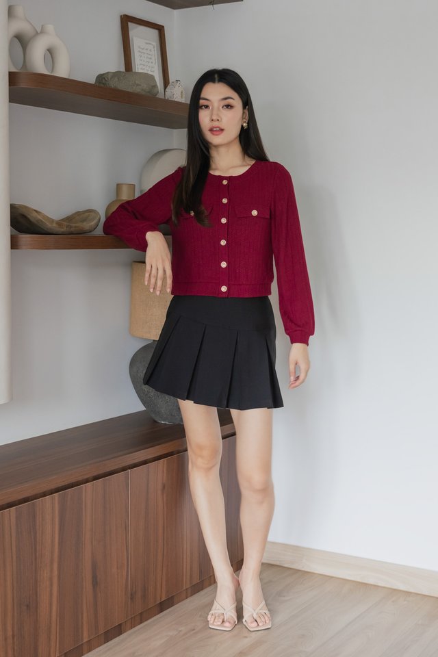 Glow Gold Buttons Cardigan In Red