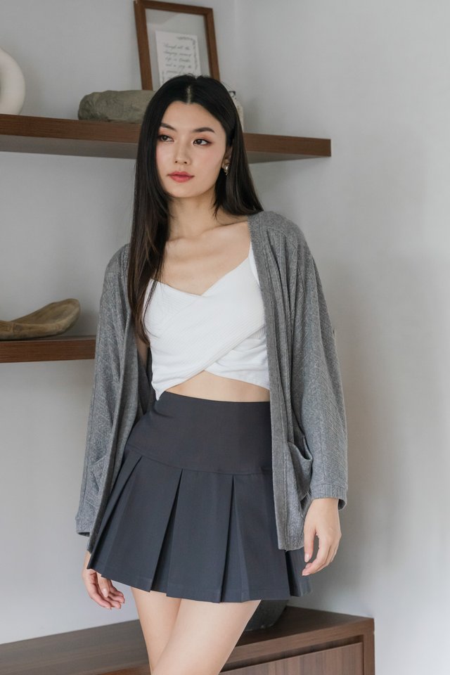 Colby Knit Pocket Slouchy Cardigan In Grey