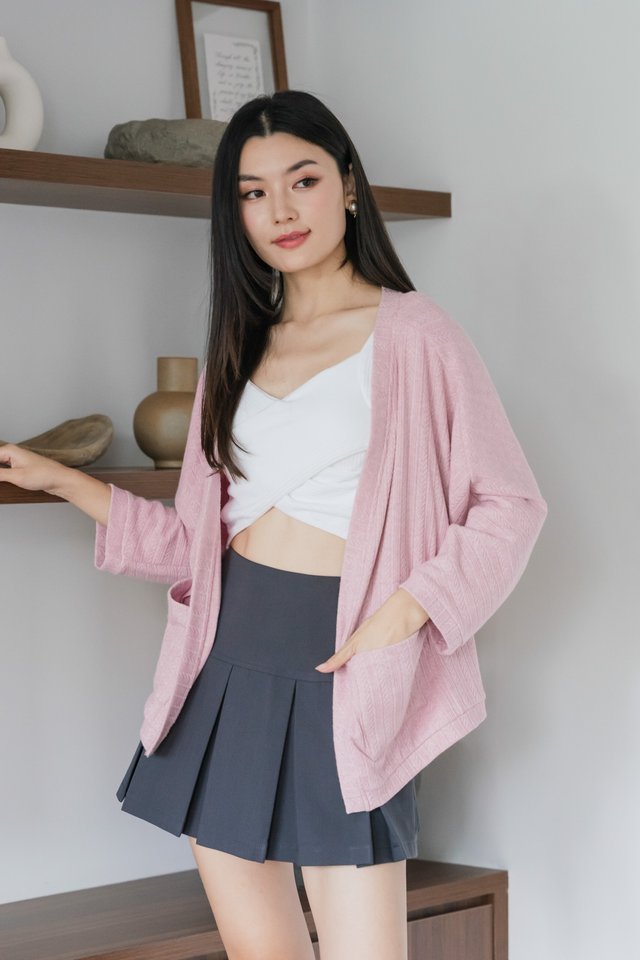 Colby Knit Pocket Slouchy Cardigan In Pink