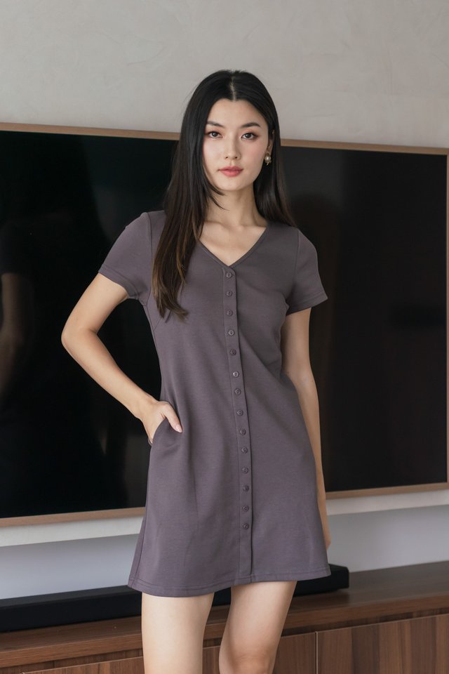 Ocie Buttons Cotton Dress In Gunmetal