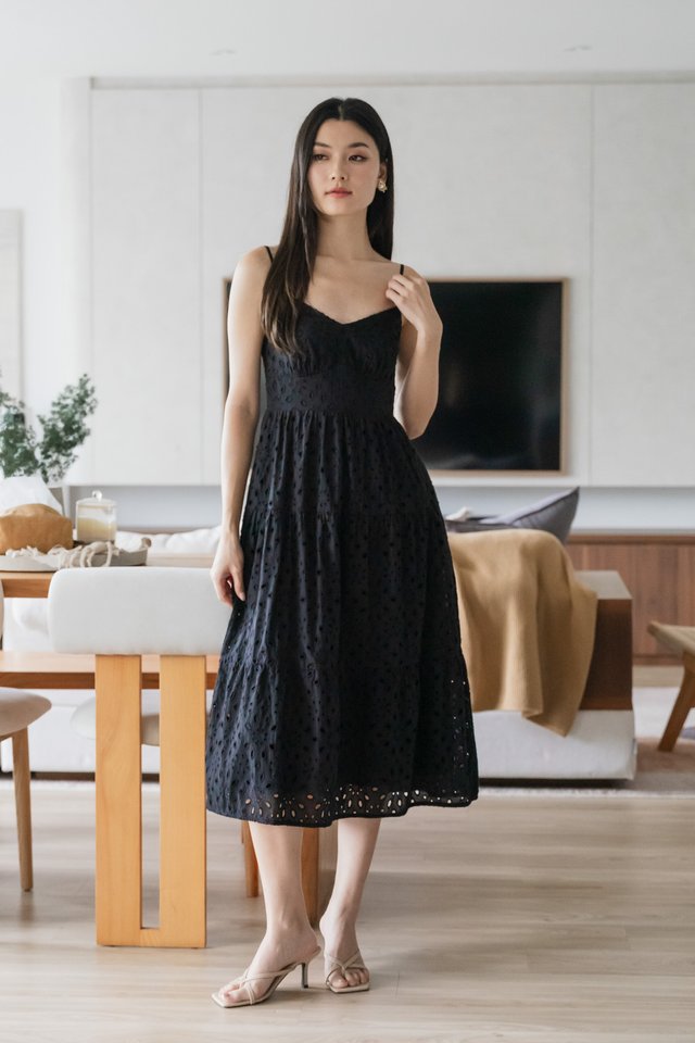 Carlin Eyelet Camisole Midi Dress In Black