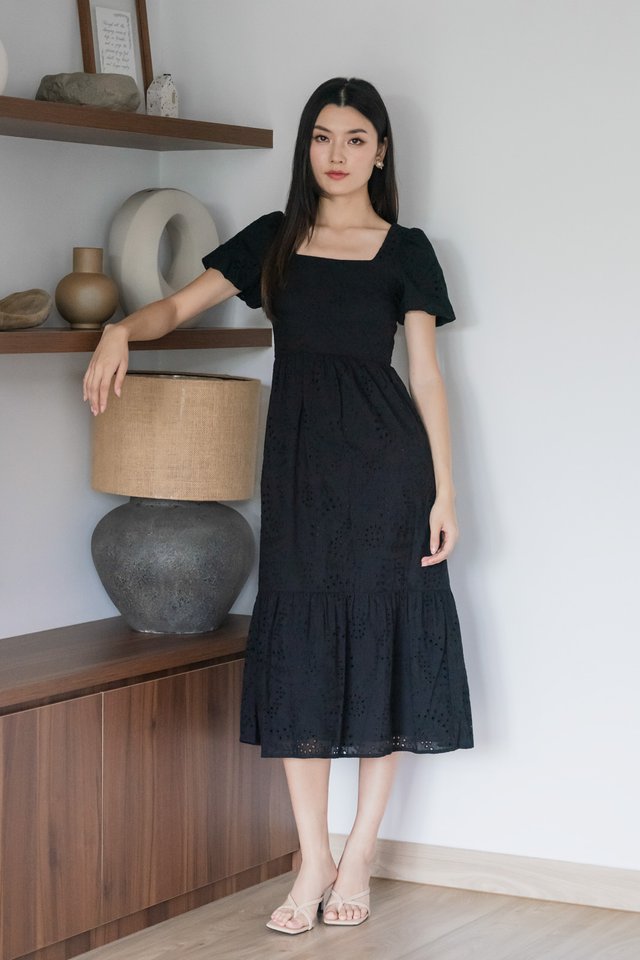 Sookie Eyelet Midi Dress In Black