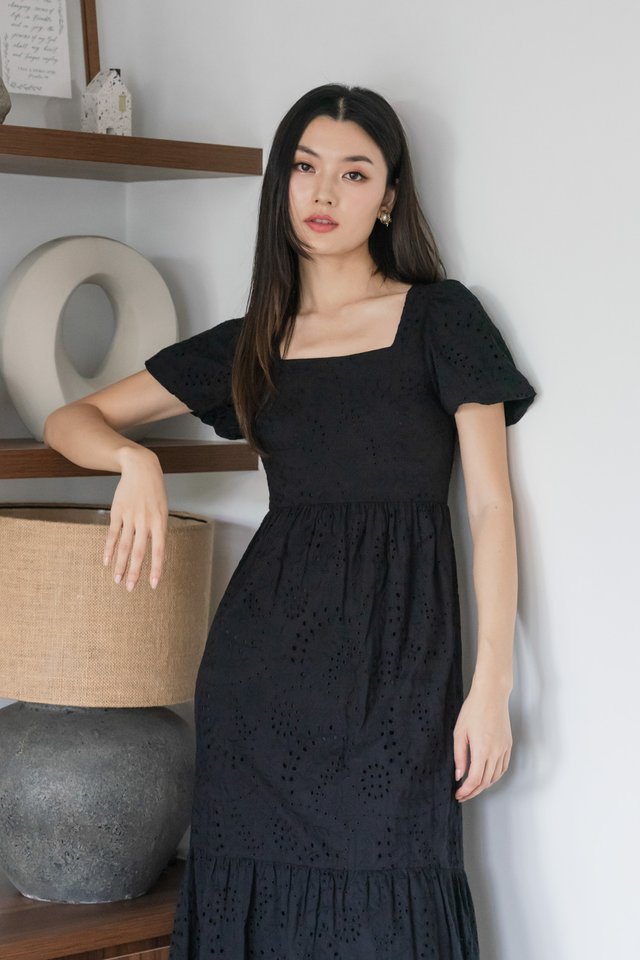 Sookie Eyelet Midi Dress In Black
