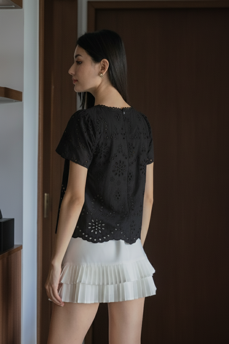 Centella Ribbon Embroidered Top In Black