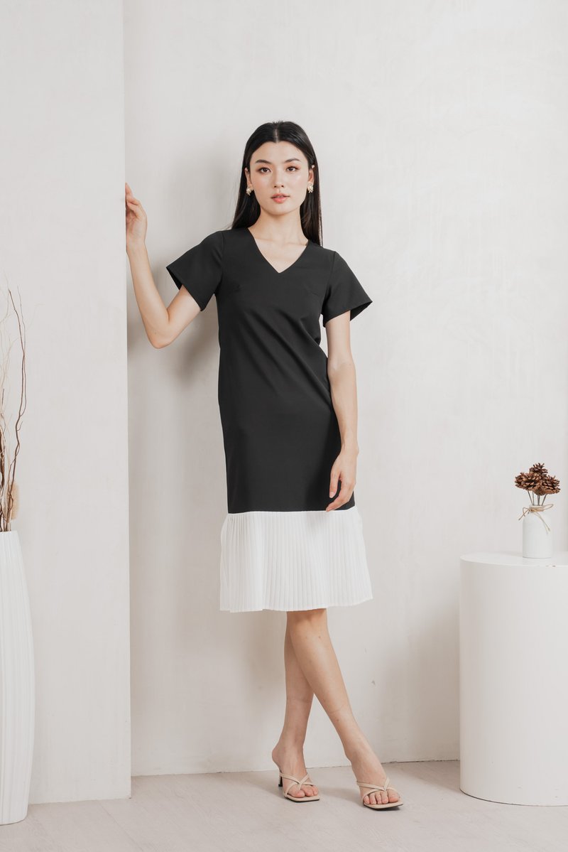 Marshall Pleated Hem Midi Dress In Black