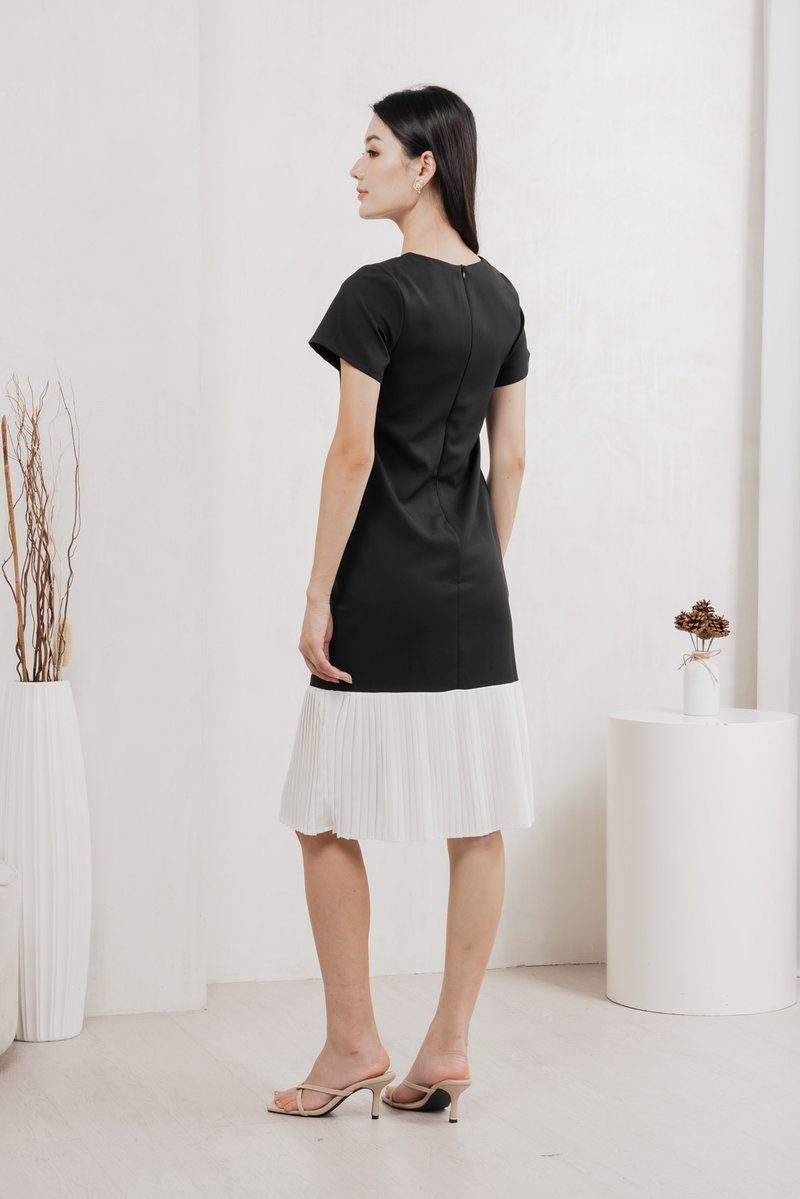 Marshall Pleated Hem Midi Dress In Black