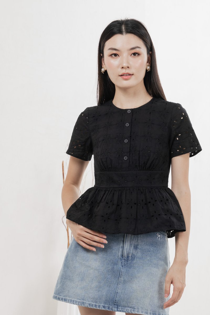 Best Eyelet Button Top In Black