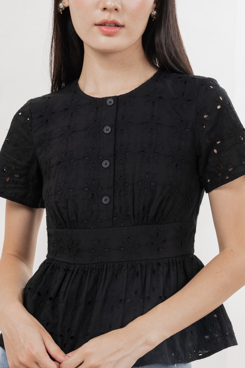 Best Eyelet Button Top In Black