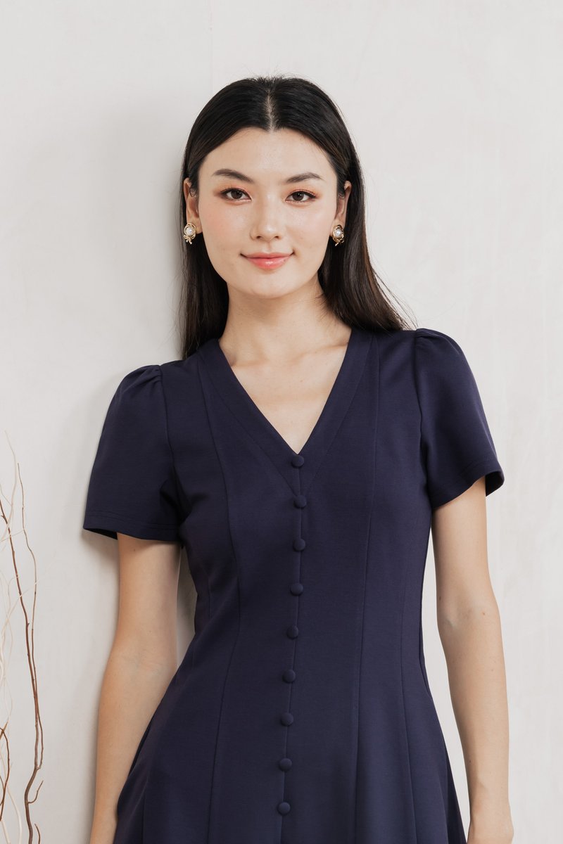 Lucien Buttons Cotton Dress In Navy