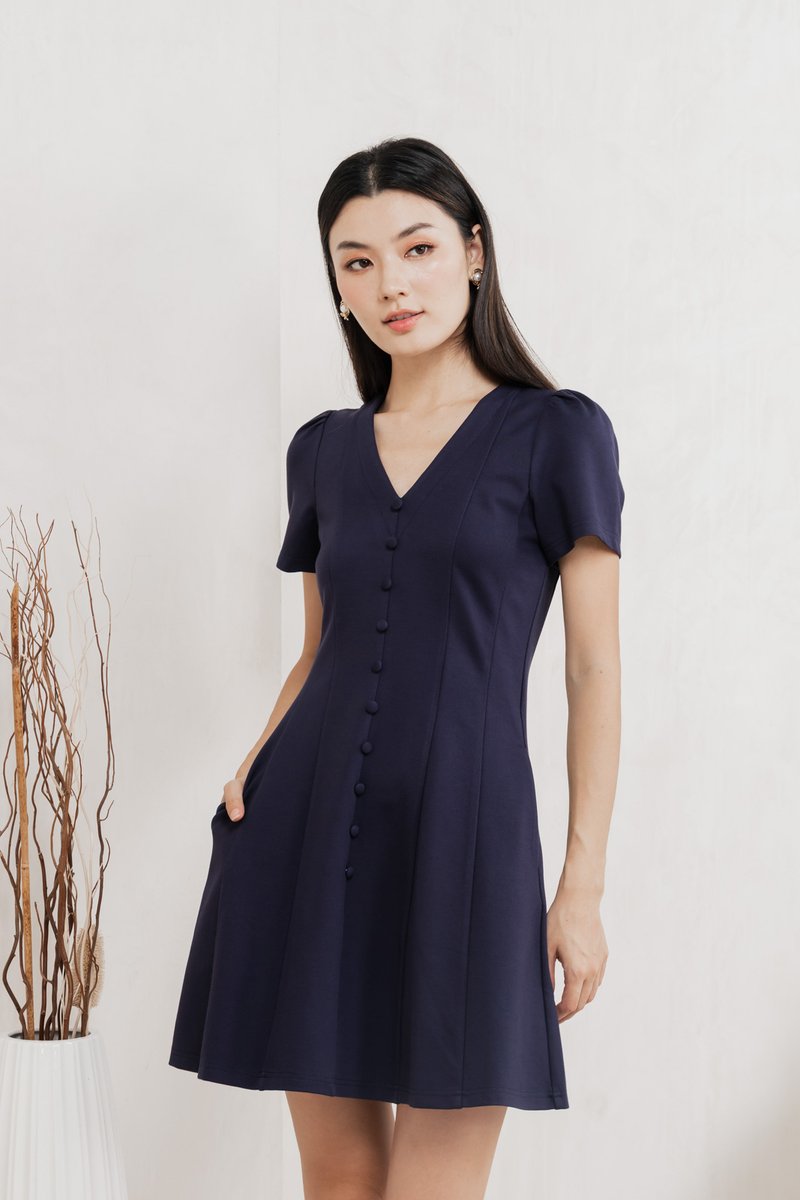 Lucien Buttons Cotton Dress In Navy