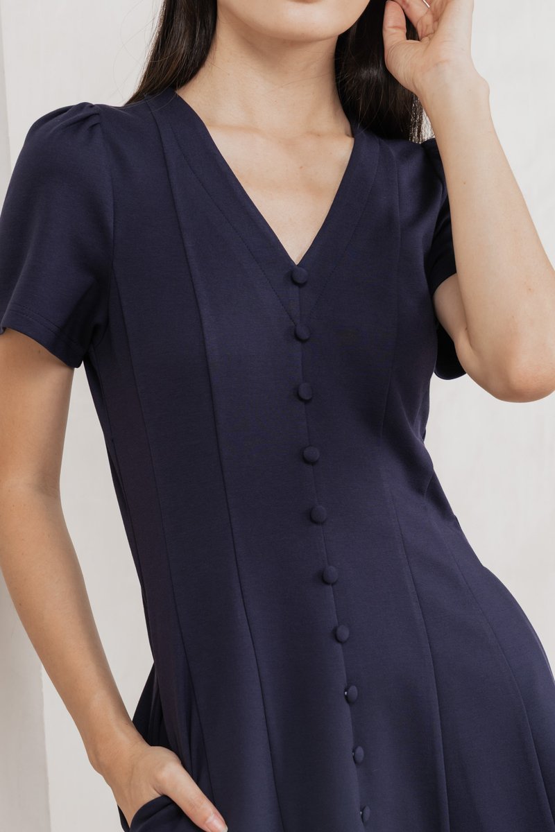 Lucien Buttons Cotton Dress In Navy