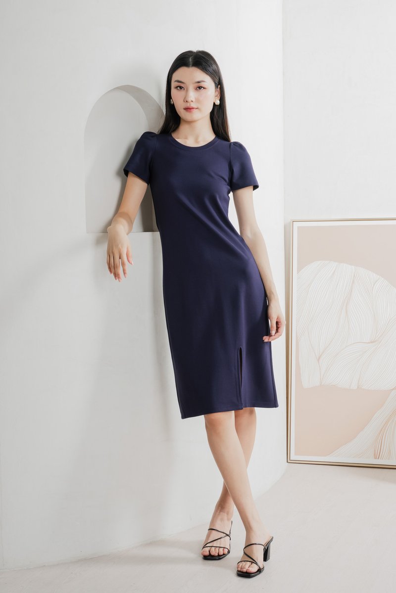 Orla Cotton Slit Midi Dress In Navy