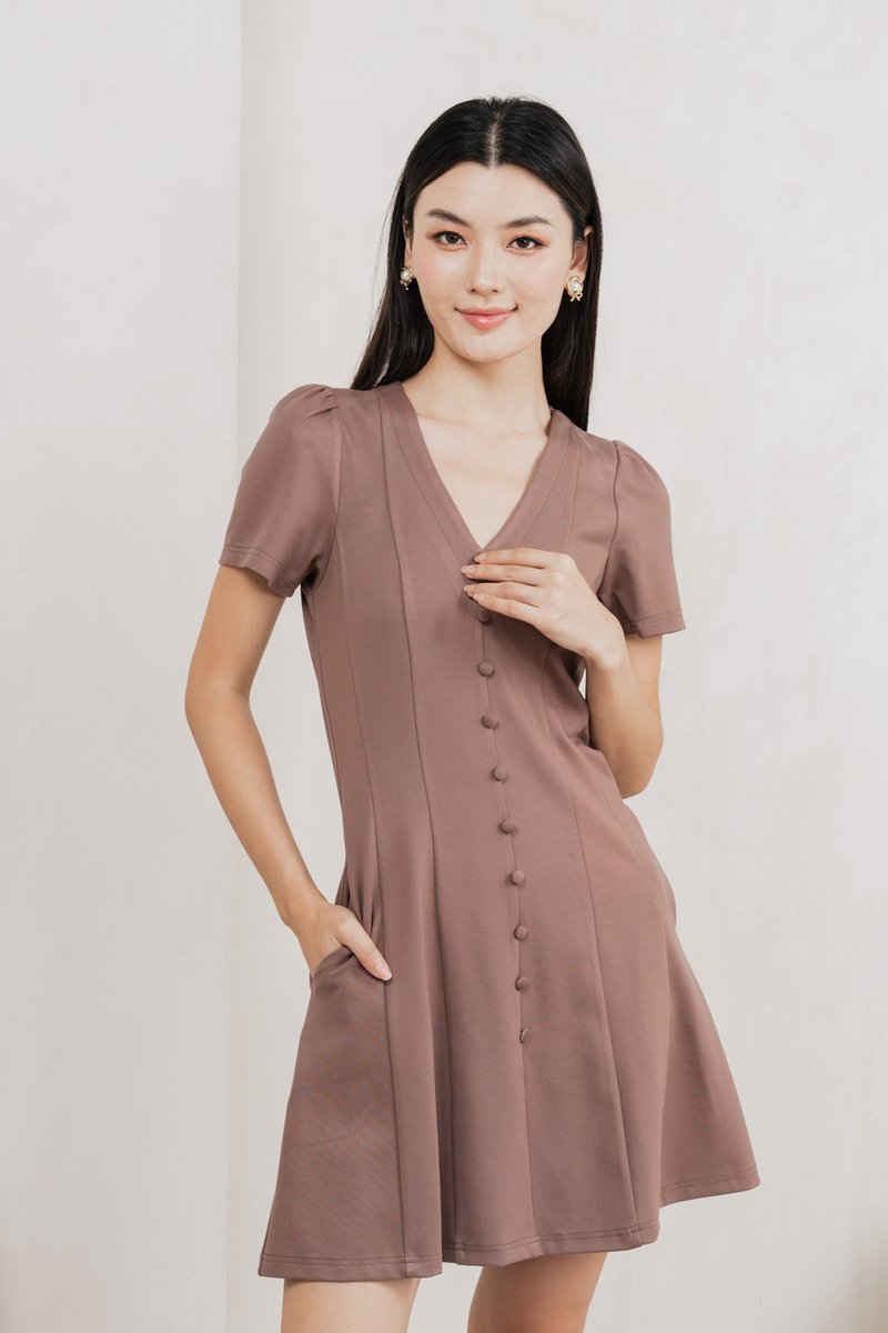 Lucien Buttons Cotton Dress In Khaki