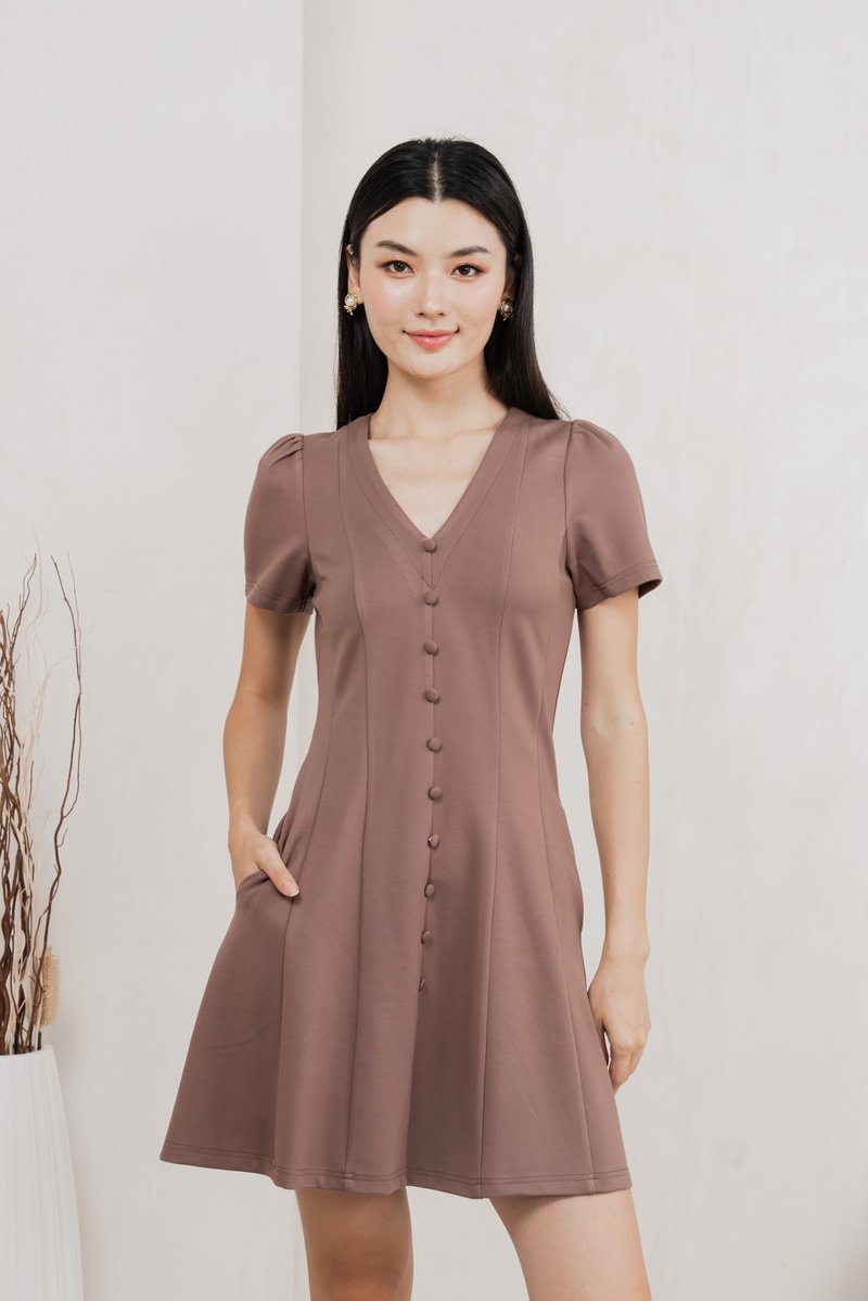 Lucien Buttons Cotton Dress In Khaki