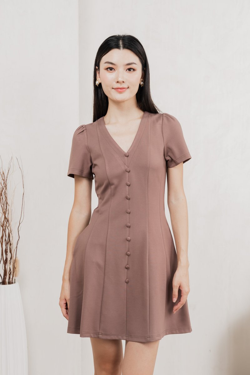 Lucien Buttons Cotton Dress In Khaki