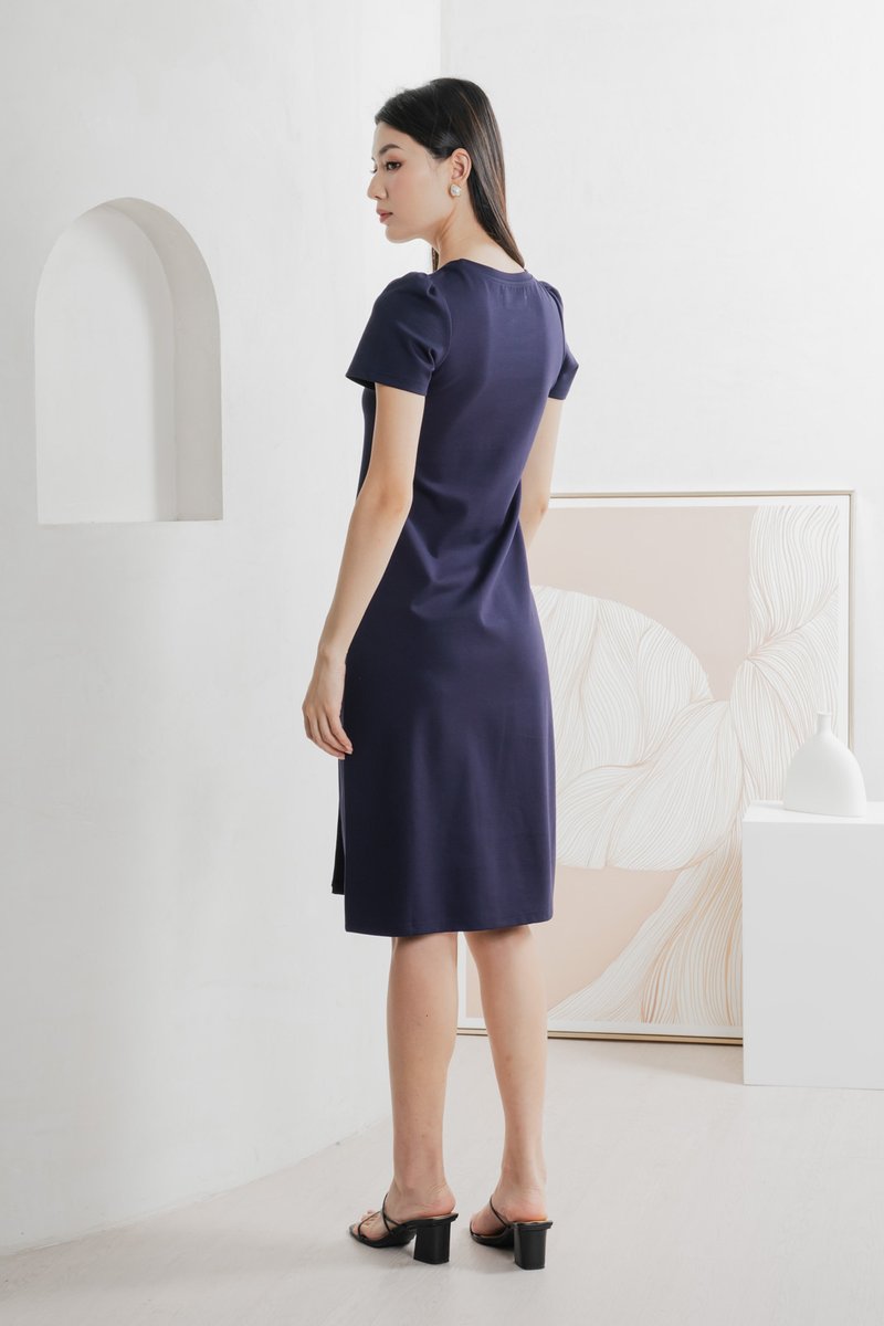 Orla Cotton Slit Midi Dress In Navy