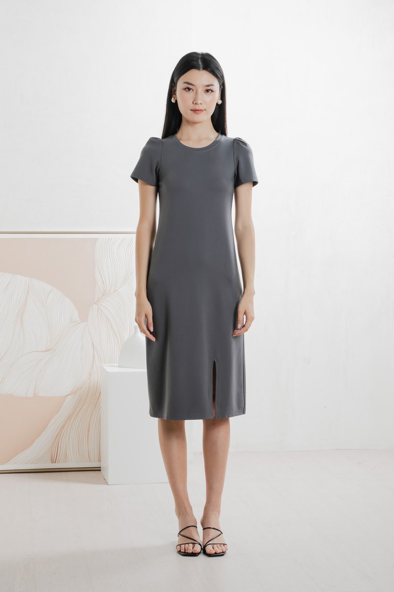 Orla Cotton Slit Midi Dress In Gunmetal
