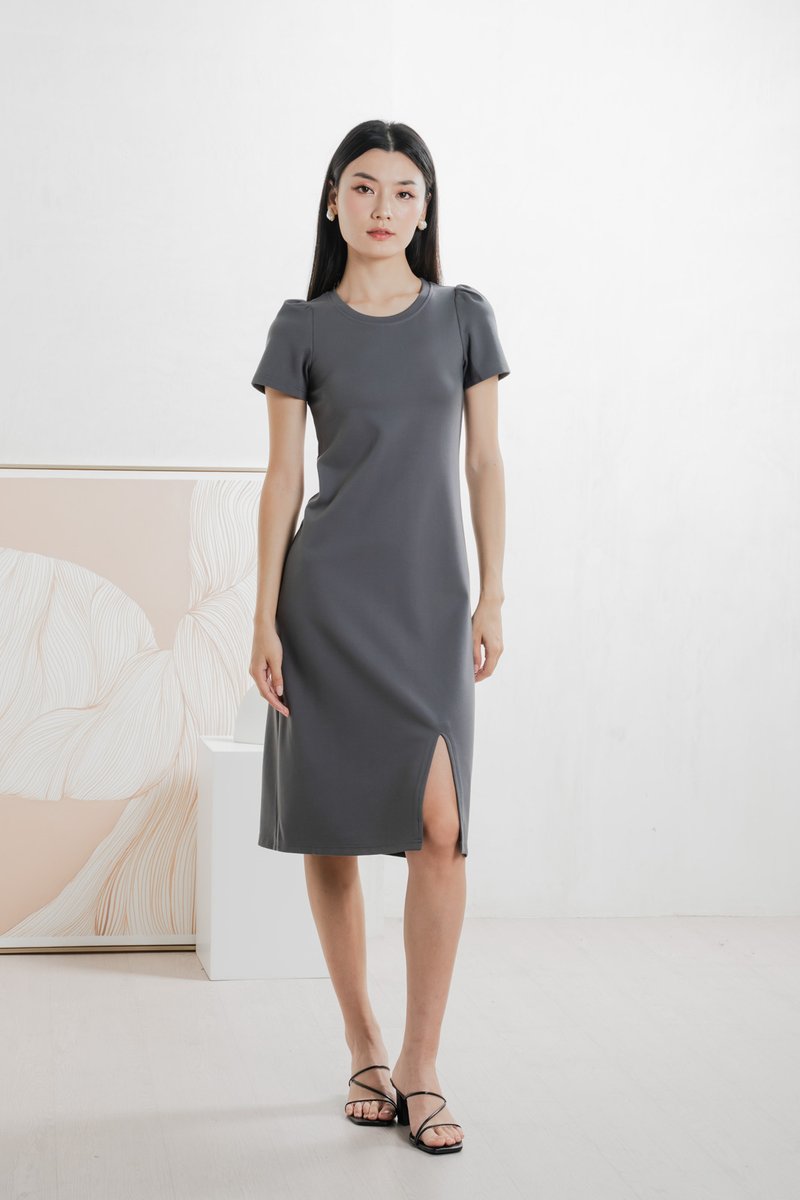 Orla Cotton Slit Midi Dress In Gunmetal