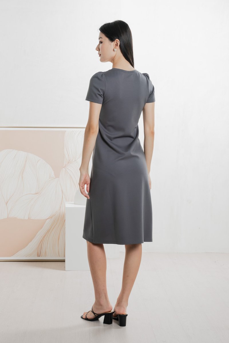 Orla Cotton Slit Midi Dress In Gunmetal