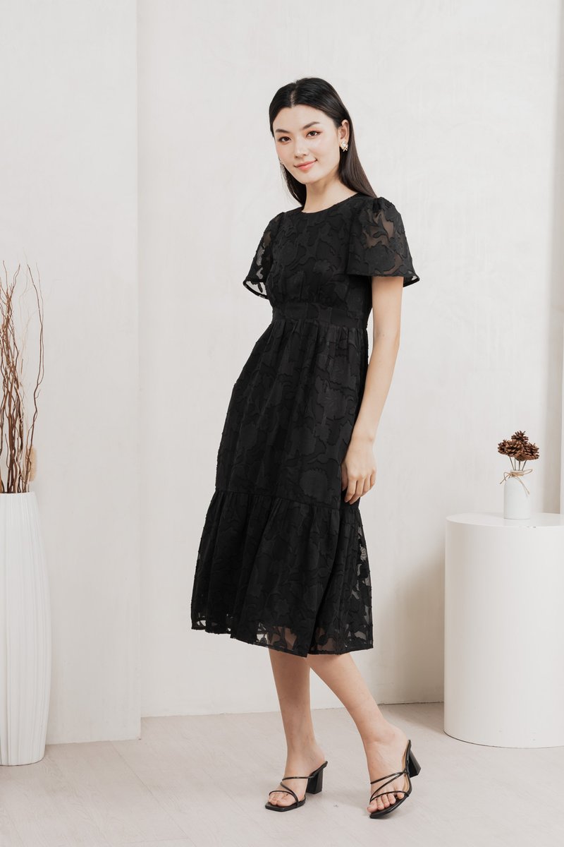 Monique Textured Midi Dress In Black
