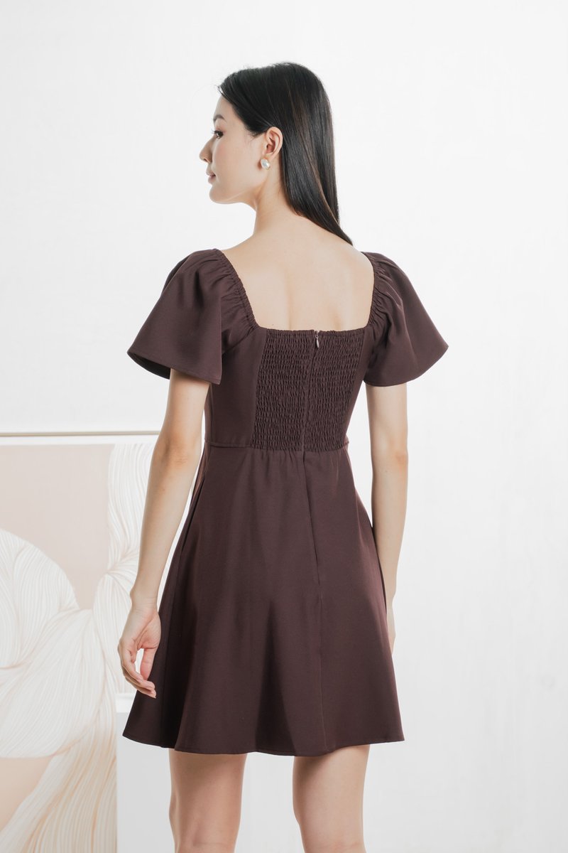 Bondi Buttons Flare Sleeves Dress In Burgundy